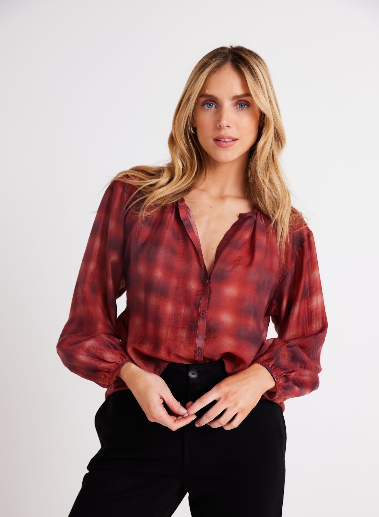 SHIRRED NECK BLOUSE