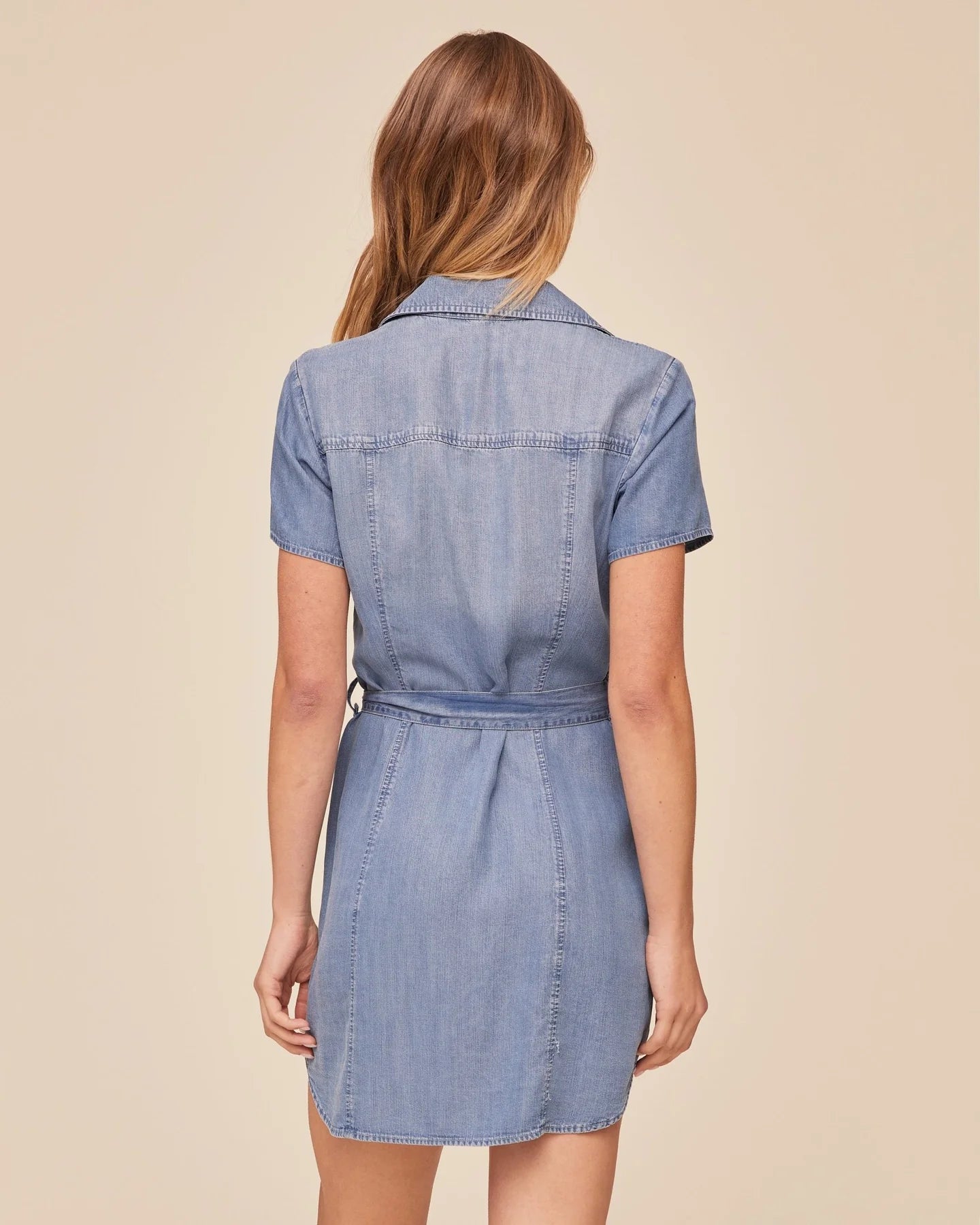 SHORT SLEEVE SEAMED SHIRT DRESS
