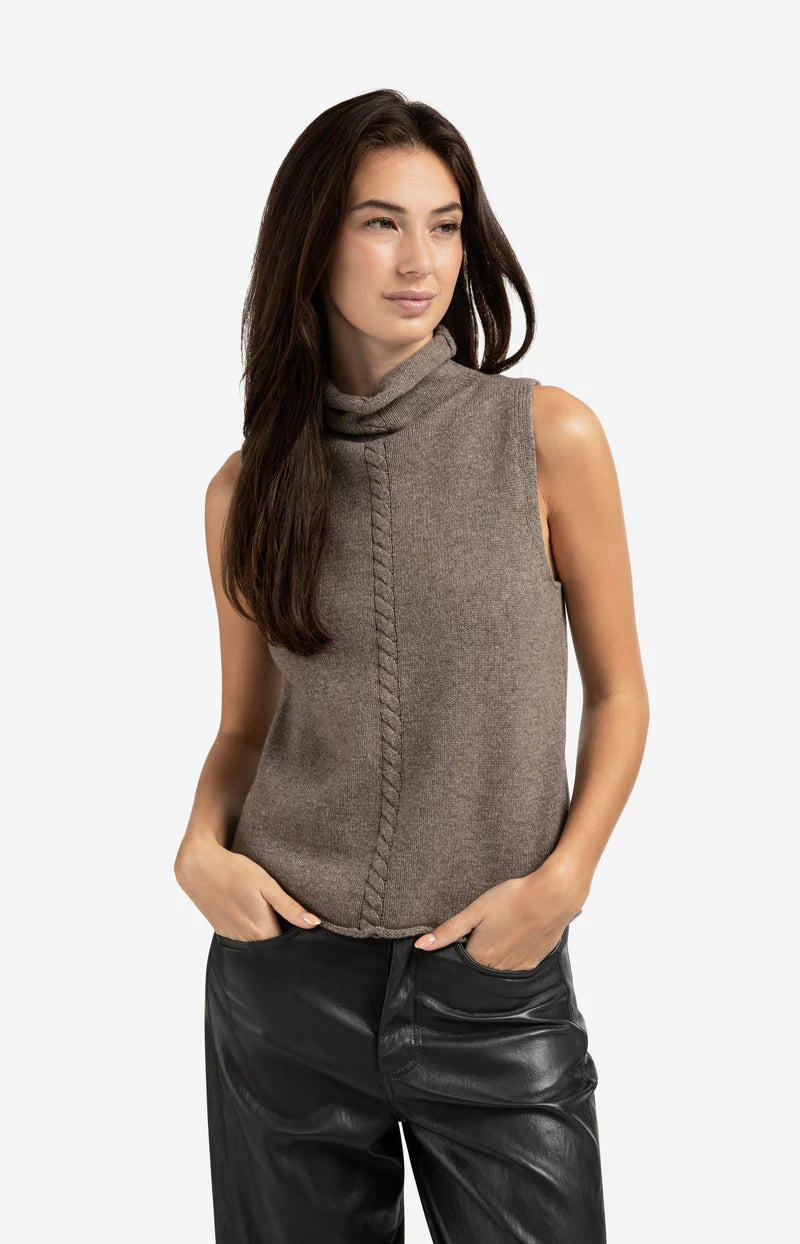 CABLE HIGH NECK SLEEVELESS SWEATER