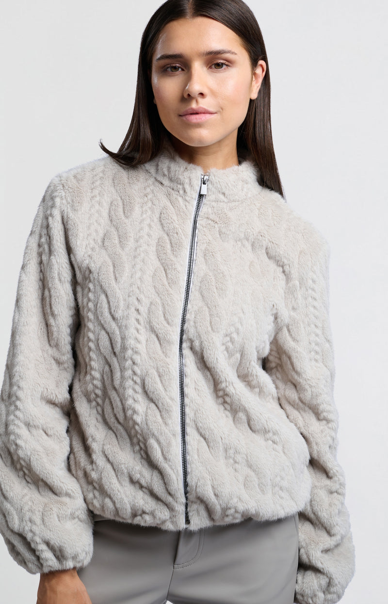 SHORT FAUX FUR JACKET WITH TEXTURE