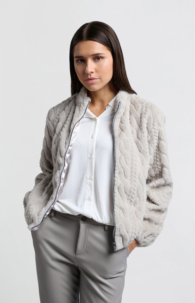 SHORT FAUX FUR JACKET WITH TEXTURE