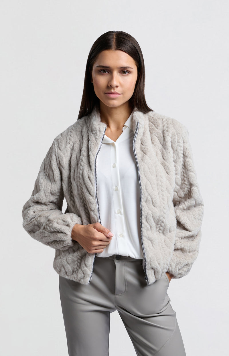 SHORT FAUX FUR JACKET WITH TEXTURE