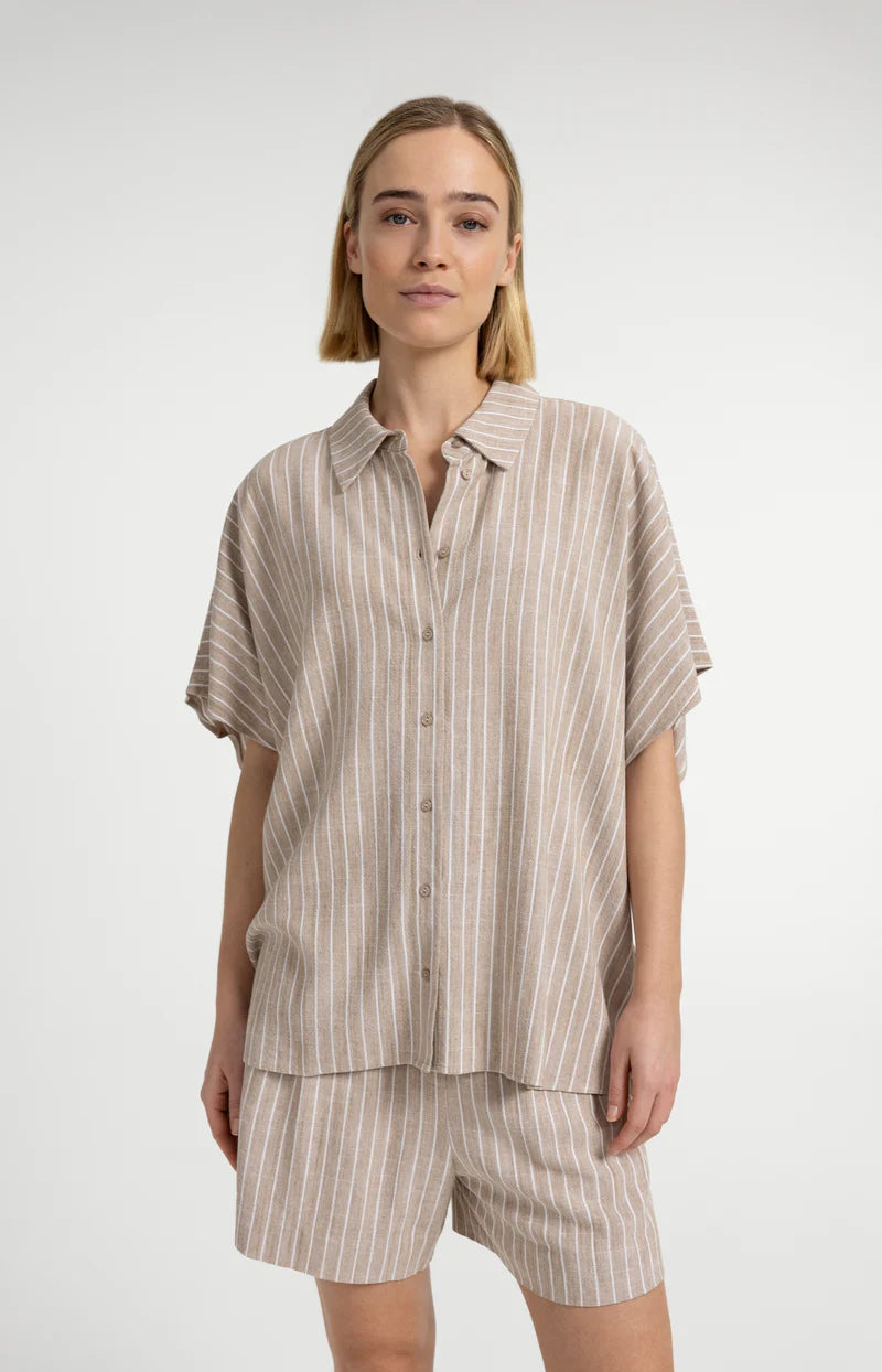 STRIPED BLOUSE W SHORT SLEEVES