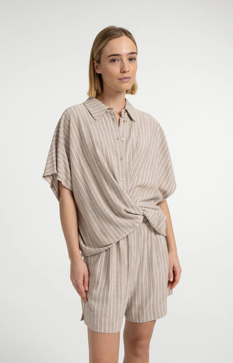 STRIPED BLOUSE W SHORT SLEEVES