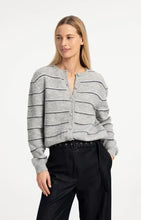 YAYA grey striped knitted cardigan with button front and long sleeves