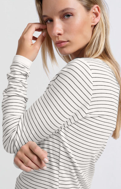 STRIPED LONG SLEEVE TOP WITH CONTRAST DETAILS