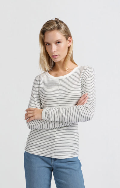 STRIPED LONG SLEEVE TOP WITH CONTRAST DETAILS