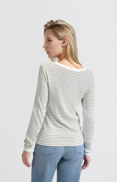 STRIPED LONG SLEEVE TOP WITH CONTRAST DETAILS