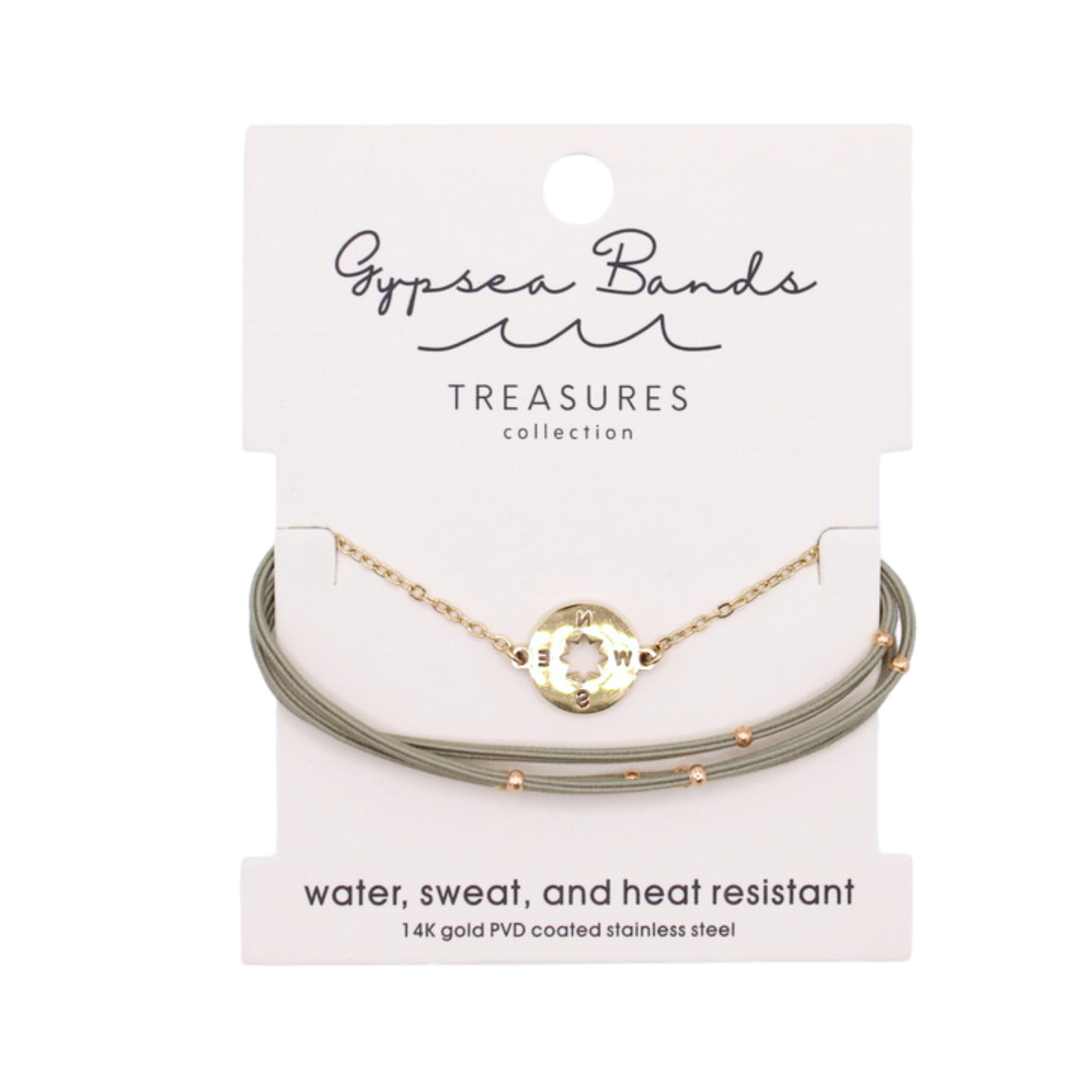 Gypsea Bands Treasures Collection compass charm hair tie set in sage green and gold