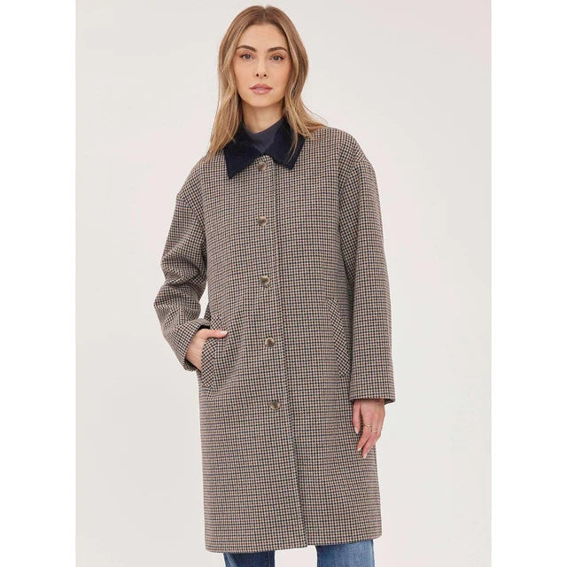 Gentle Fawn Millie houndstooth wool coat with navy collar and front buttons