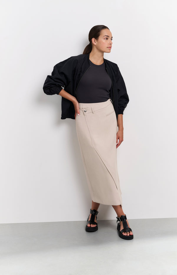 WOVEN MIDI ASYMMETRICAL SKIRT