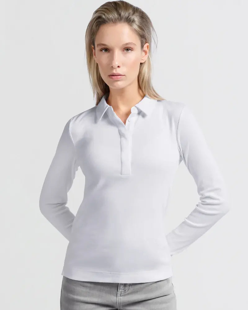 FINE RIB JERSEY POLO TOP WITH LONG SLEEVES