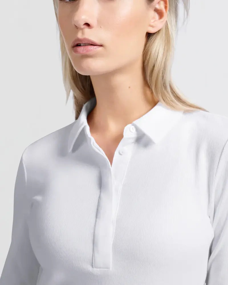 FINE RIB JERSEY POLO TOP WITH LONG SLEEVES