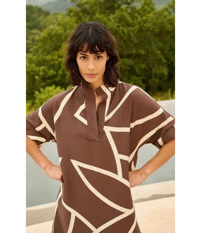 PRINTED DRESS W POLO COLLAR