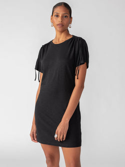 DRAWSTRING SHOULDER DRESS